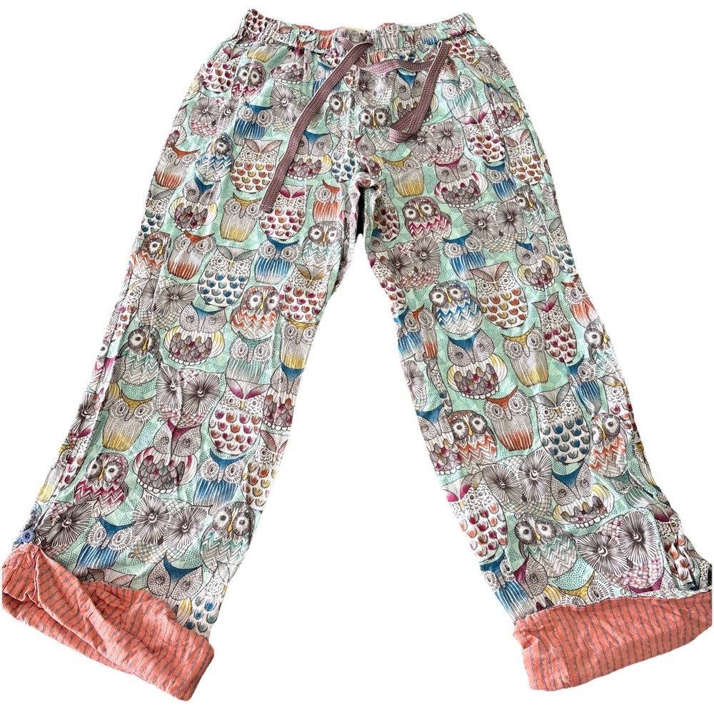 By Eloise Pajama Pants size M Multicolor Owl Print Cotton Drawstring Lounge